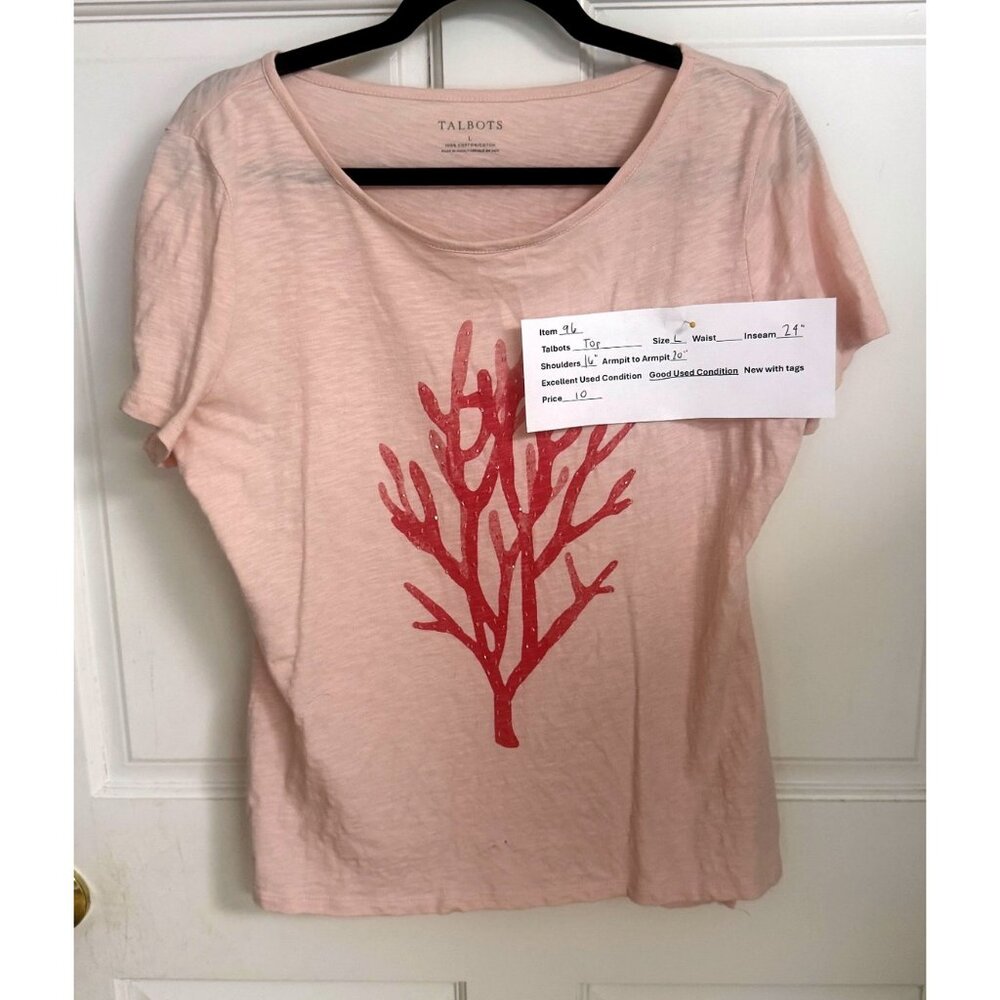 Talbots Pink Coral Graphic Tee Large Short Sleeve Top